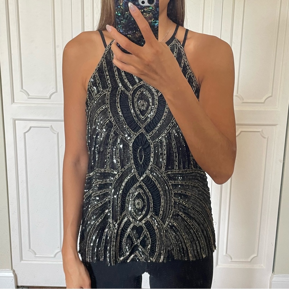 NWT Parker Black Zane Beaded/Sequin Tank Top